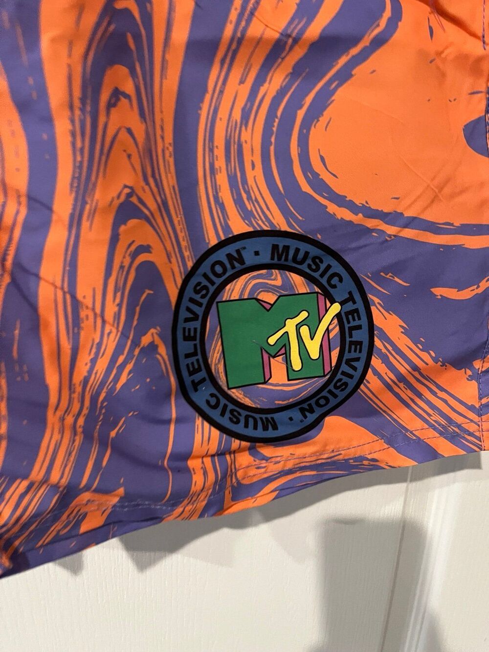 MTV Music Television Swim Trunks Orange Purple Size L NWT - Picture 2 of 6